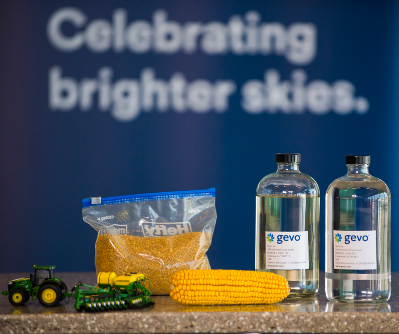 Sustainably grown U.S. corn is converted into renewable alcohol-to-jet fuel by Gevo, Inc.